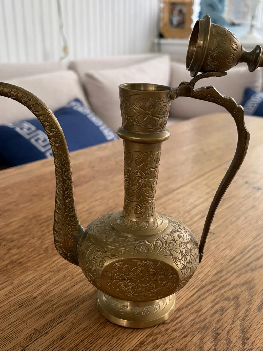 Ornate Brass Ewer Pitcher Vase – Antique-Style Decorative Accent (Brass)